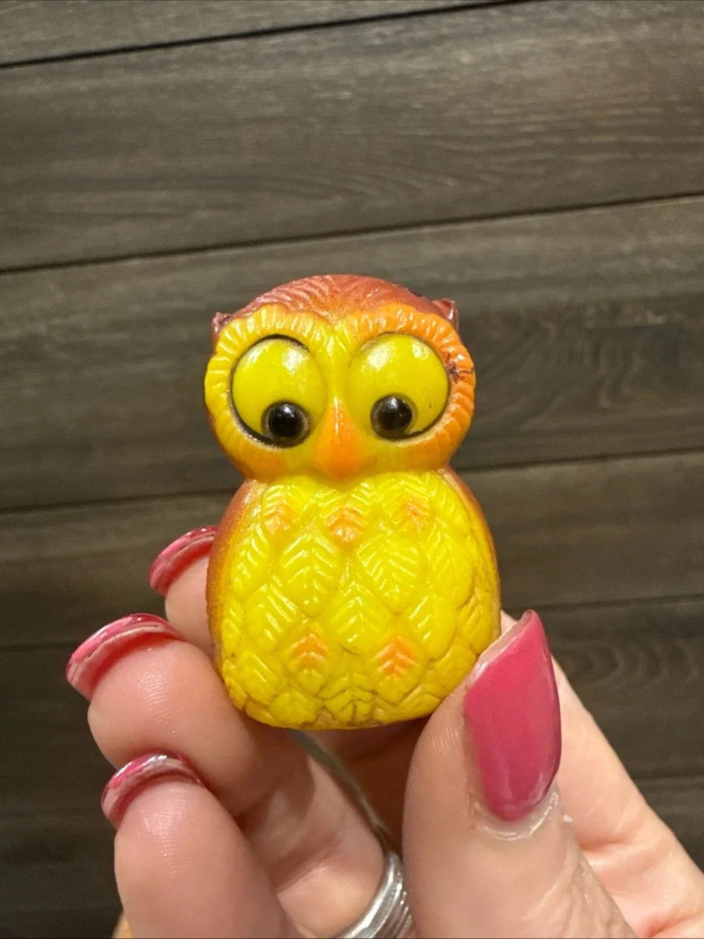Yellow and Brown Owl Figurine Trio - 'Nobody's Perfect' salt and pepper shakers